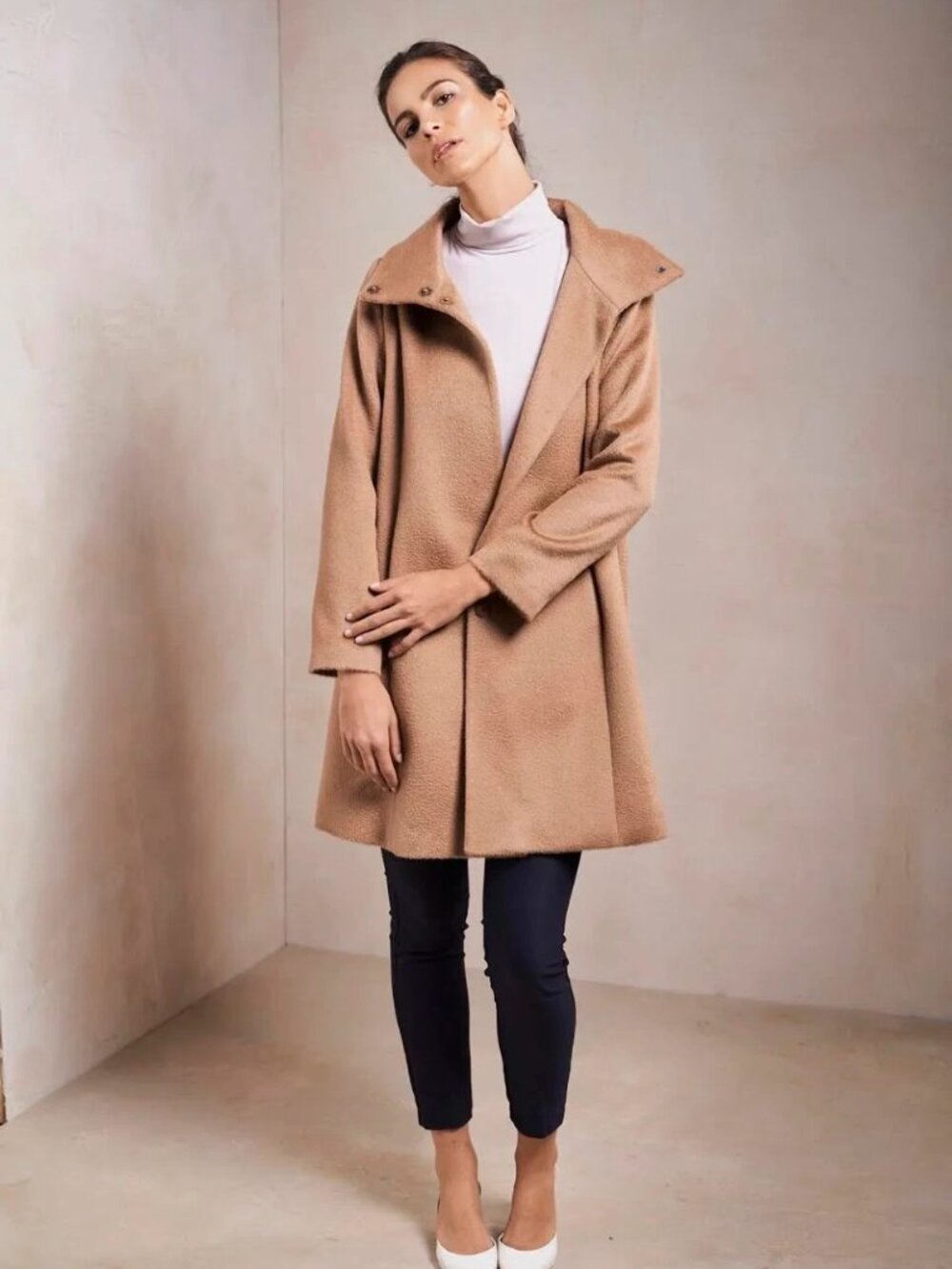 Kuna Baby Alpaca Wool Long Coat Snap Front Collar Brown XS